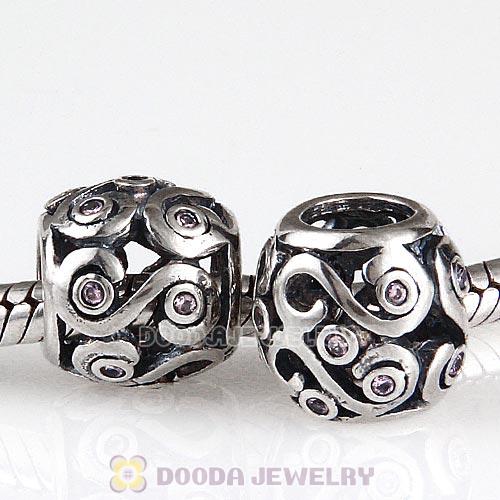 Antique Sterling Silver Ocean Wave Charm Beads with CZ Stones