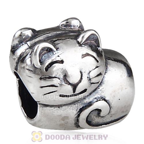 Antique Sterling Silver Cute Cat Charm Beads European Style