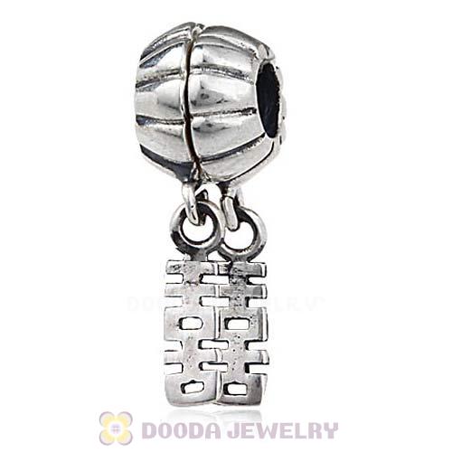 Antique Sterling Silver Dangle Double Happiness Charm European Style