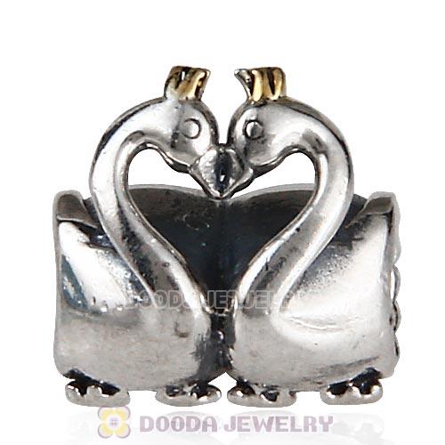 Antique Sterling Silver Swan Embrace Charm Beads European Style