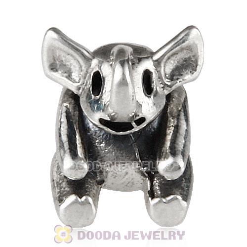 Antique Sterling Silver Elephant Charm Beads European Style