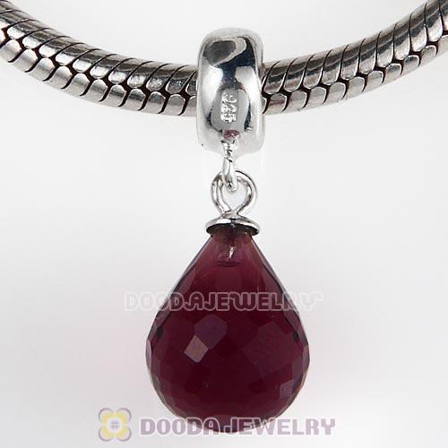 European Sterling Silver Dangle Amethyst Faceted Glass Beauty Charm