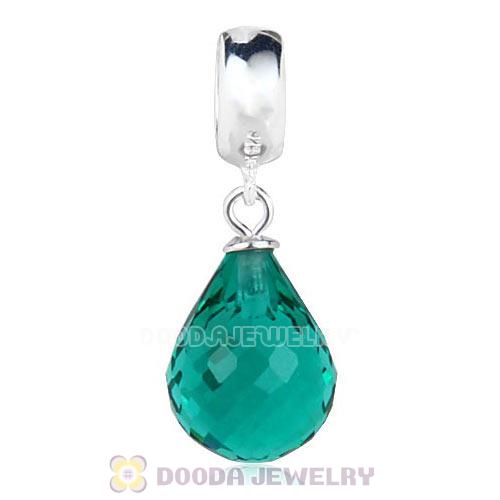 European Sterling Silver Dangle Blue Zircon Faceted Glass Beauty Charm