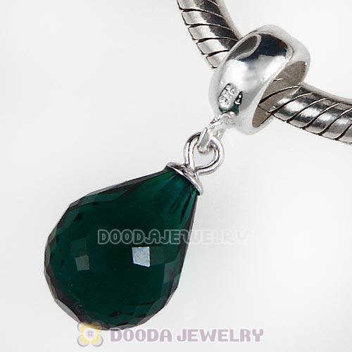 European Sterling Silver Dangle Emerald Faceted Glass Beauty Charm