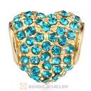 Gold Plated Sterling Pave Heart with Blue Zircon Austrian Crystal Charm