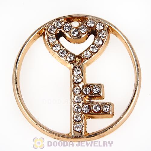 22mm Large Rose Gold Heart Key Alloy Window Plate with Crystal