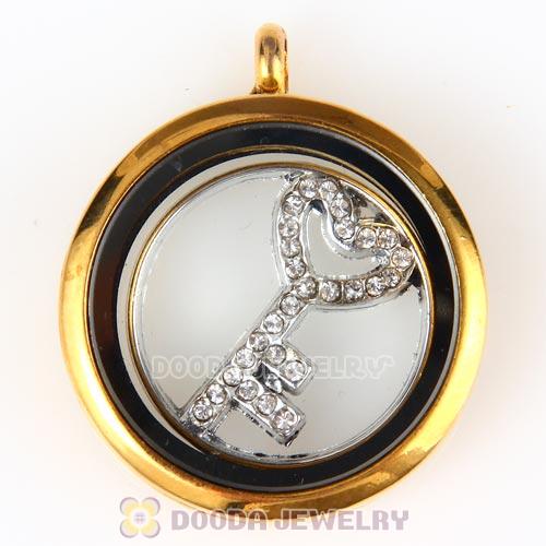 22mm Large Platinum Heart Key Alloy Window Plate with Crystal