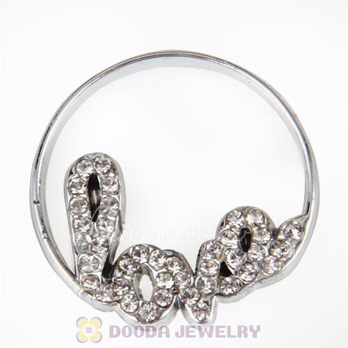 22mm Large Platinum Love Alloy Window Plate with Crystal