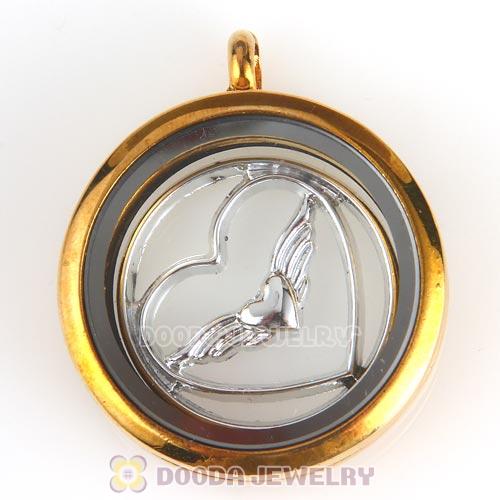 22mm Large Platinum Heart with Wing Alloy Window Plate