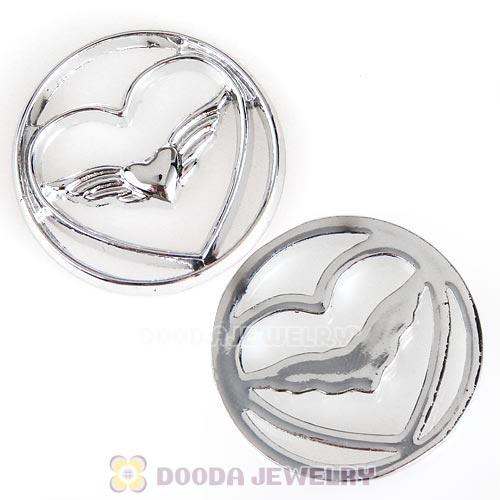 22mm Large Platinum Heart with Wing Alloy Window Plate