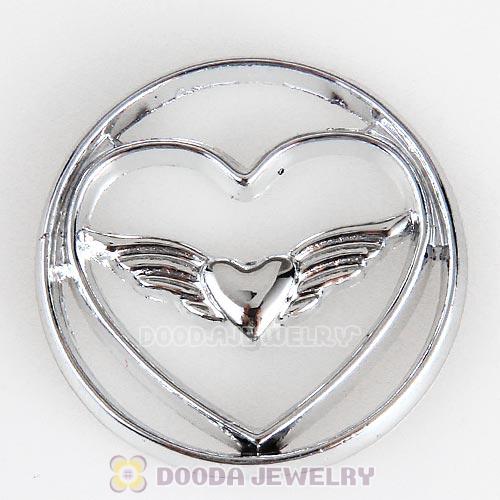 22mm Large Platinum Heart with Wing Alloy Window Plate
