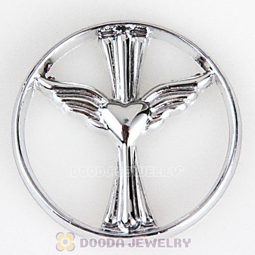 22mm Large Platinum Cross Heart with Wing Alloy Window Plate
