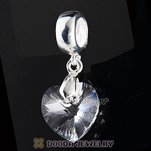 European Sterling Silver Dangle Clear Heart Austrian Crystal Charm
