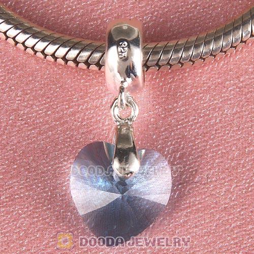 European Sterling Silver Dangle Aquamarine Heart Austrian Crystal Charm