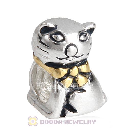 Gold Plated Sterling Silver Cute Mr Cat Beads Wholesale European Style
