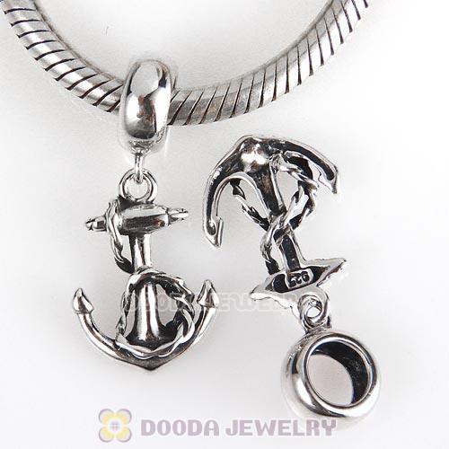 Antique Sterling Silver Dangle Anchor Charm Beads European Style