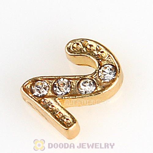 Gold Plated Alloy Number 2 with Crystal Floating Locket Charms Wholesale