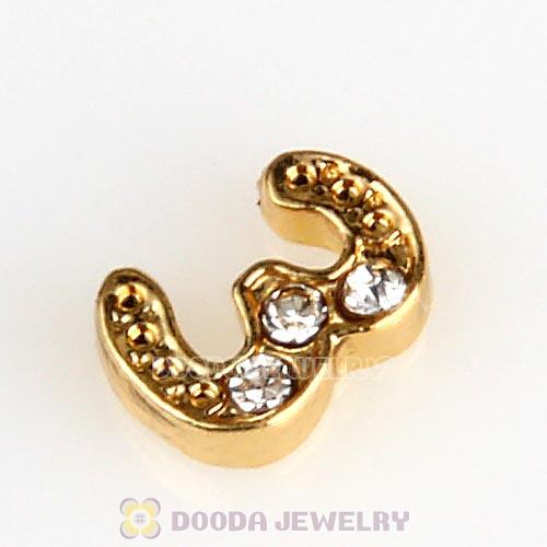 Gold Plated Alloy Number 3 with Crystal Floating Locket Charms Wholesale