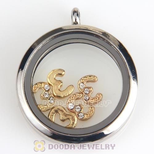 Gold Plated Alloy Number 3 with Crystal Floating Locket Charms Wholesale