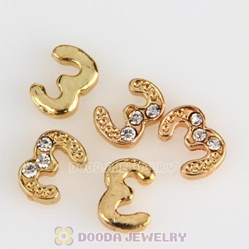 Gold Plated Alloy Number 3 with Crystal Floating Locket Charms Wholesale