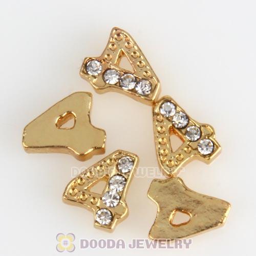 Gold Plated Alloy Number 4 with Crystal Floating Locket Charms Wholesale
