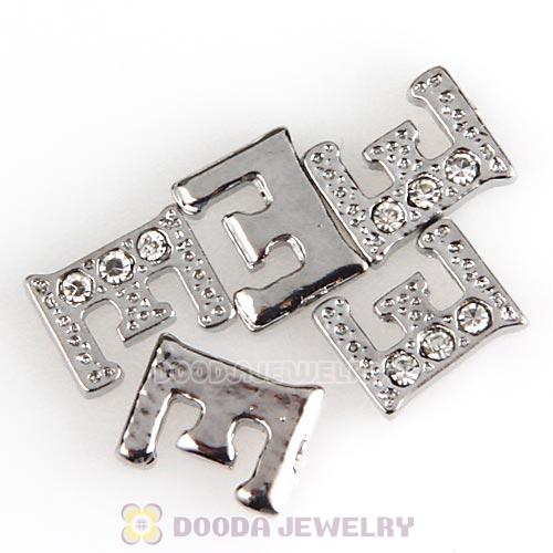 Platinum Plated Alloy Letter E with Crystal Floating Locket Charms Wholesale