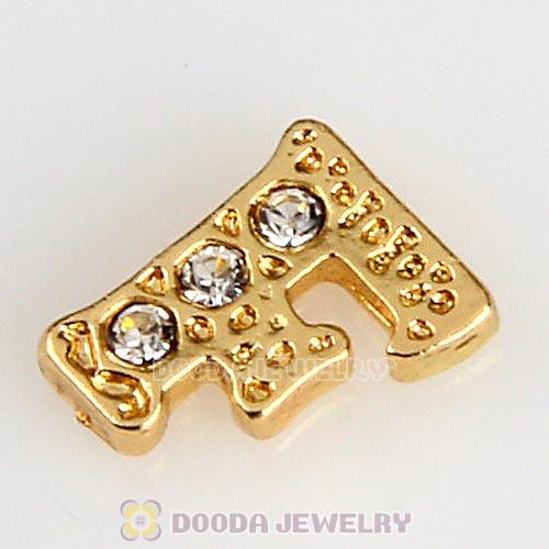 Gold Plated Alloy Letter F with Crystal Floating Locket Charms Wholesale