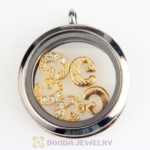 Gold Plated Alloy Letter G with Crystal Floating Locket Charms Wholesale