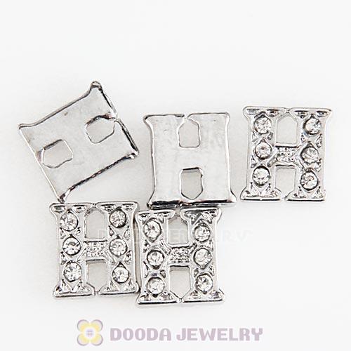 Platinum Plated Alloy Letter H with Crystal Floating Locket Charms Wholesale
