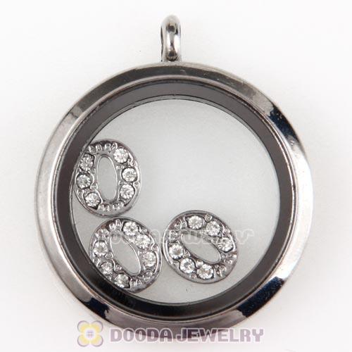 Platinum Plated Alloy Letter O with Crystal Floating Locket Charms Wholesale