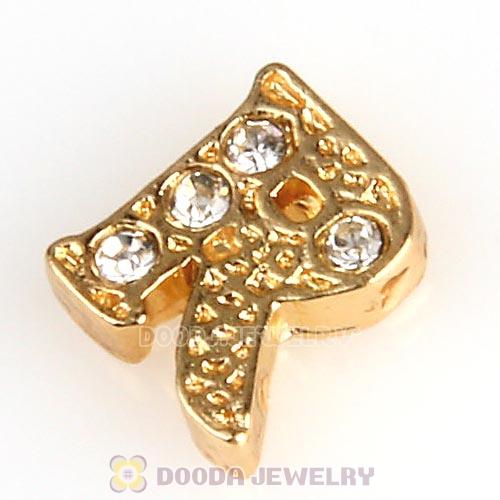 Gold Plated Alloy Letter R with Crystal Floating Locket Charms Wholesale