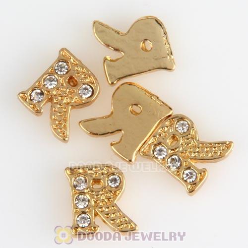 Gold Plated Alloy Letter R with Crystal Floating Locket Charms Wholesale