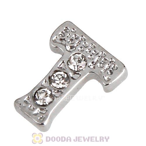 Platinum Plated Alloy Letter T with Crystal Floating Locket Charms Wholesale