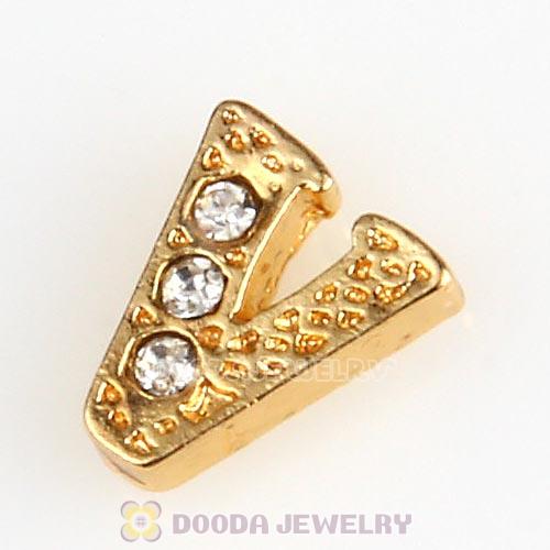 Gold Plated Alloy Letter V with Crystal Floating Locket Charms Wholesale