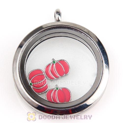 Platinum Plated Alloy Enamel Pumpkin Floating Locket Charms Wholesale