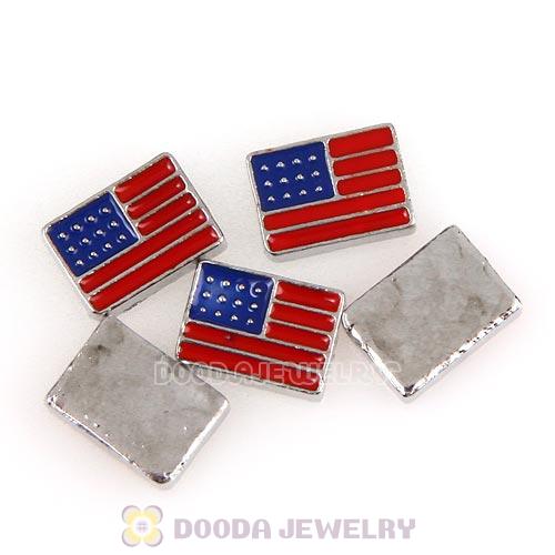 Platinum Plated Alloy Enamel American flag Floating Locket Charms Wholesale