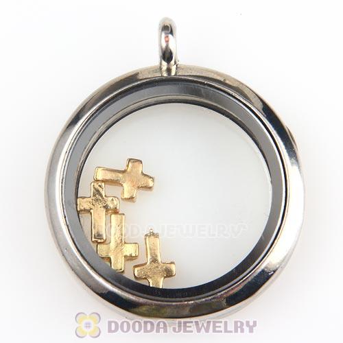 Gold Plated Alloy Cross Floating Locket Charms Wholesale