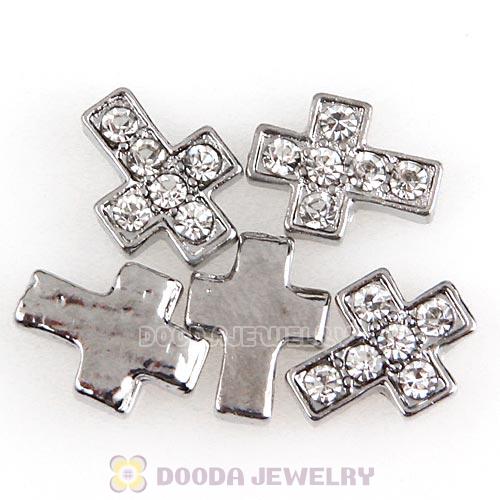 Platinum Plated Alloy Cross with Crystal Floating Locket Charms Wholesale