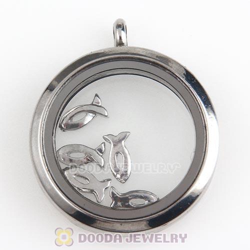 Platinum Plated Alloy Fish Floating Locket Charms Wholesale