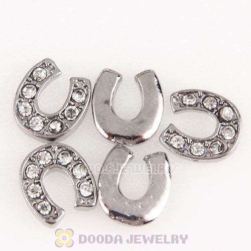 Platinum Plated Alloy Horseshoe with Crystal Floating Locket Charms Wholesale