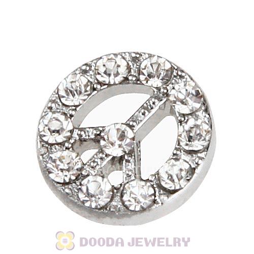Platinum Plated Alloy Peace sign with Crystal Floating Locket Charms Wholesale