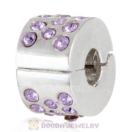 Sterling Silver Glimmer Clip Beads with Violet Austrian Crystal European Style