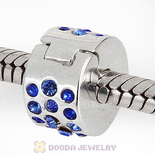 Sterling Silver Glimmer Clip Beads with Sapphire Austrian Crystal European Style