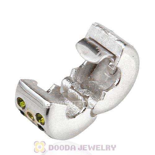 Sterling Silver Glimmer Clip Beads with Olivine Austrian Crystal European Style