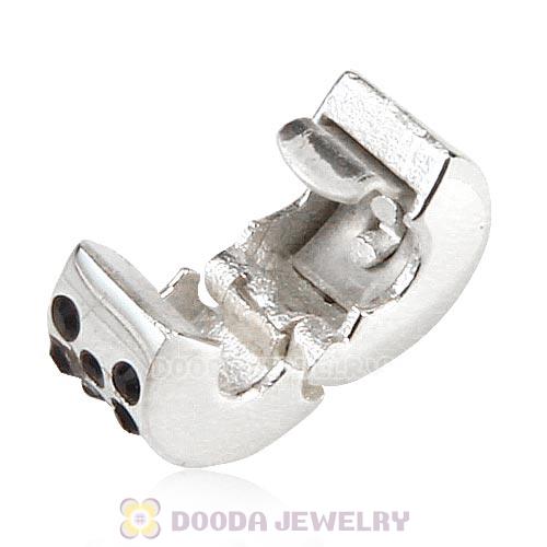 Sterling Silver Glimmer Clip Beads with Jet Austrian Crystal European Style