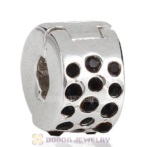 Sterling Silver Glimmer Clip Beads with Jet Austrian Crystal European Style