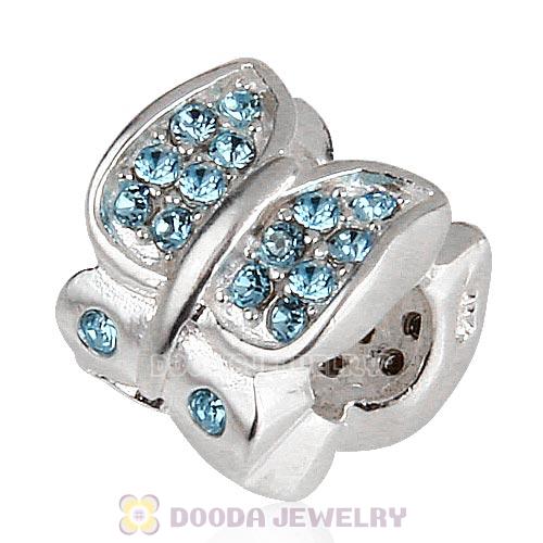 925 Sterling Silver Flutter Sky Bead with Aquamarine Austrian Crystal