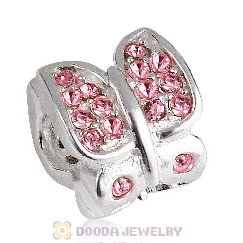 Sterling Silver Flutter Sky Bead with Light Rose Austrian Crystal