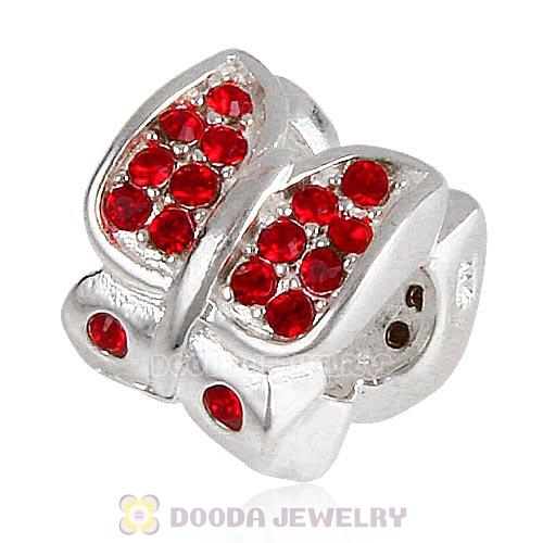 Sterling Silver Flutter Sky Bead with Light Siam Austrian Crystal