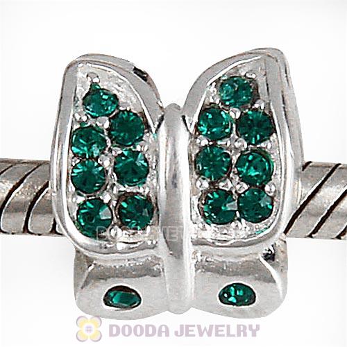 Sterling Silver Flutter Sky Bead with Emerald Austrian Crystal